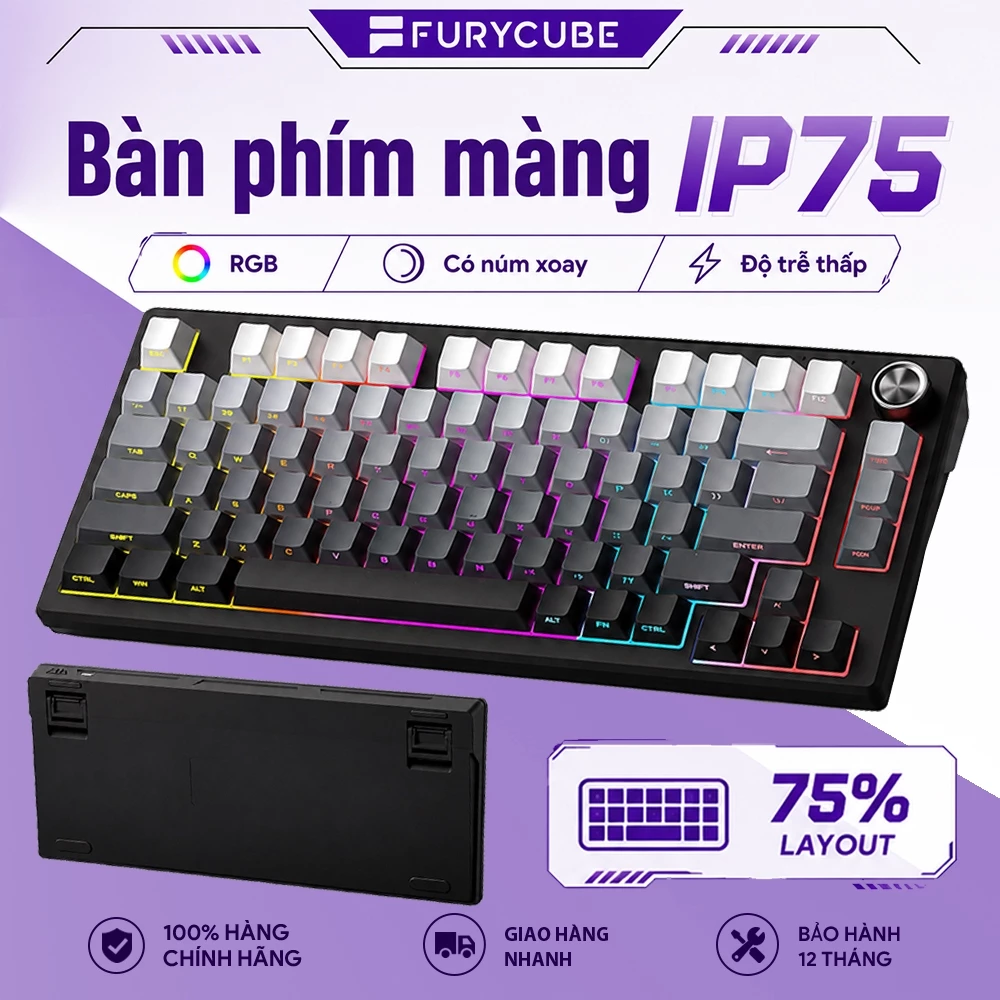 Bàn Phím Có Dây FURYCUBE IP75, 75% Layout, PBT Bền Đẹp, RGB Nhẹ Nhàng, Win&macOS, Núm Xoay Tiện Lợi