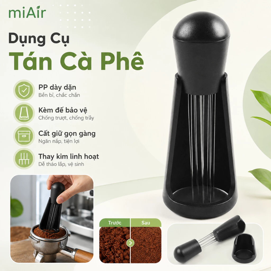 miAir Dụng Cụ Đánh Tơi Bột Cà Phê WDT, Kim Tháo Rời, Có Đế Cất Gọn