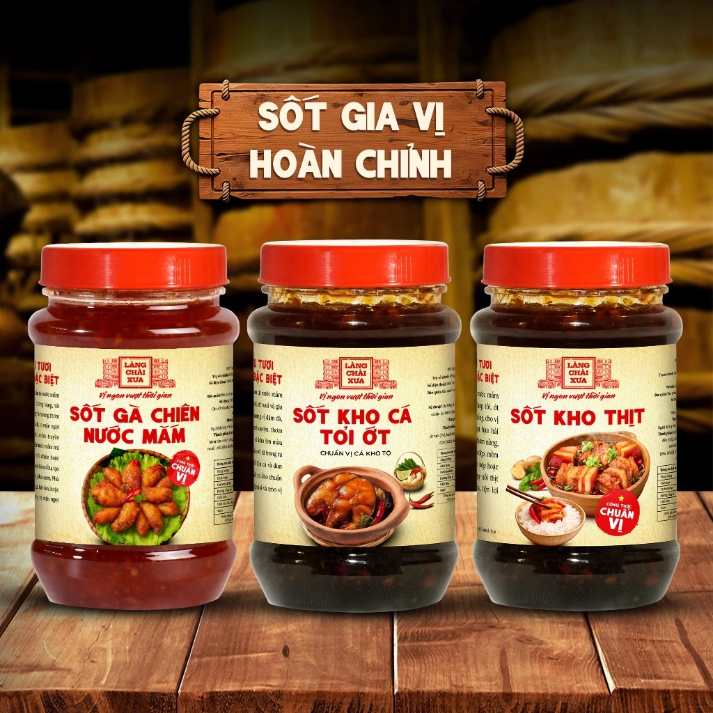 [COMBO 3 HỦ] Sốt kho cá tỏi ớt 280g & Sốt gà chiên nước mắm 260g & Sốt kho thịt 260g Làng Chài Xưa