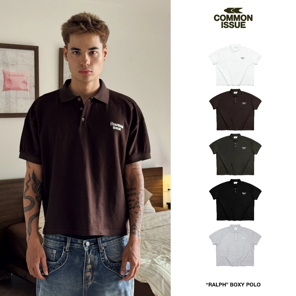 Áo Thun Polo Form Boxy "RALPH” Chất Vải Cá Sấu Lục Giác Thoáng Khí In Logo Unisex Nam Nữ | Common Issue