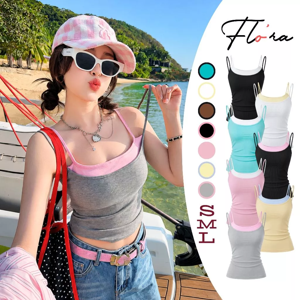 [MỞ BÁN] Áo Thun Nữ Ôm Body Hai Dây Phối 2 Màu Thun Borip Lụa DD36, Áo 2 Dây Mix Màu Giả 2 Lớp, Mềm Mát, Co Giãn Flo'ra