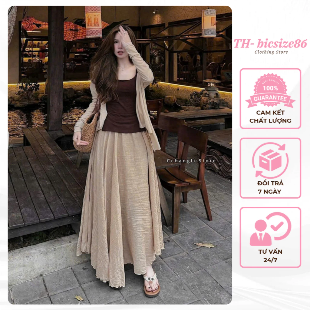 Set 3 món áo hai dây mix áo khoác cardigan kèm chân váy dài voan nữ tính
