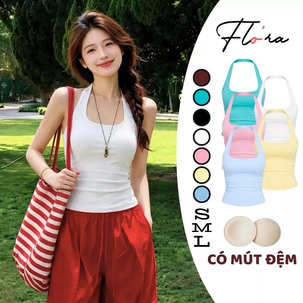 [CÓ MÚT/KHÔNG MÚT] Áo Cổ Yếm Trơn Dáng Dài Thun Borip Lụa DD08, Áo Thun Nữ Ôm Body Mềm Mát Flo'ra