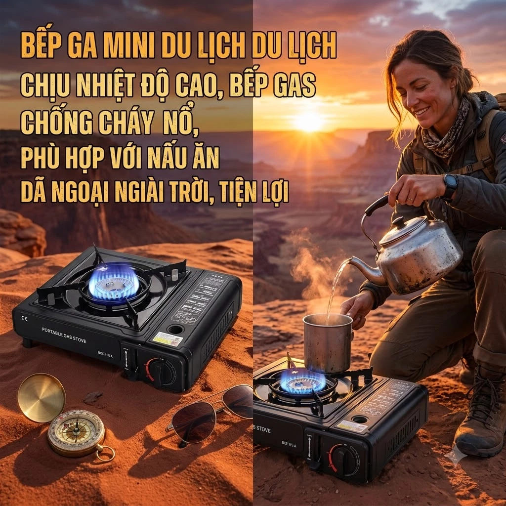 Bếp Gas Cắm Trại Nấu Ăn Ngoài Trời, Van Cắt Gas An Toàn Bền Bỉ Phù Hợp Đi Phượt Xa