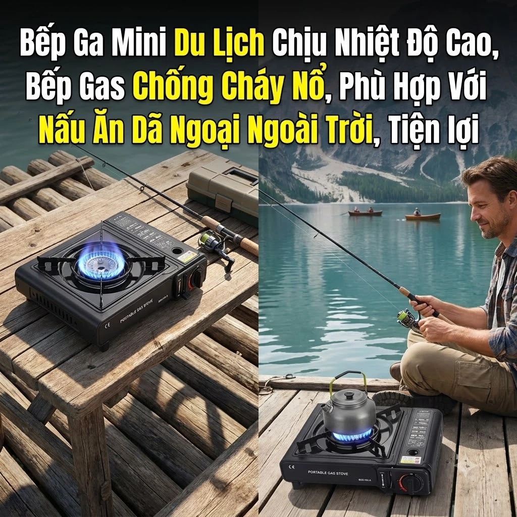 Bếp Gas Du Lịch Cắm Trại Bền Bỉ, Phụ Kiện Nấu Nướng Dã Ngoại Nhỏ Gọn Chống Gió Hiệu Quả