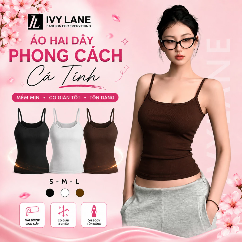 [KÈM MÚT] Áo hai dây nữ basic ôm dáng chất Thun Borip mềm mịn, co giãn 4 chiều tốt, thoáng mát IVYLANE