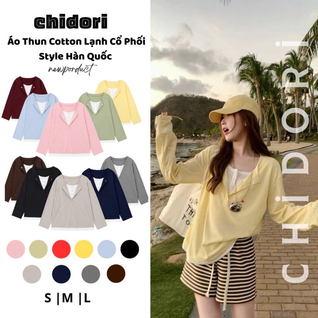 Áo Thun Nữ Dài Tay CHIDORI From Rộng Chất Cotton Lạnh Co Giãn 4 Chiều Phông Cách Hàn Quốc Trẻ Trung Năng Động