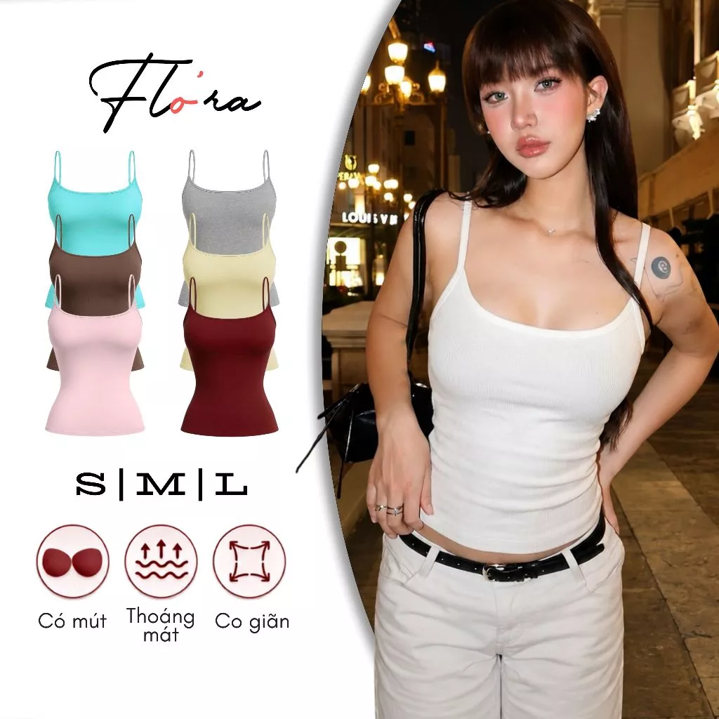 [CÓ MÚT] Áo HAI DÂY BẢN NHỎ Borip Lụa Ôm Body DD22, Áo Thun 2D Nữ Kiểu Trơn Mềm Mát Cá Tính Flo'ra