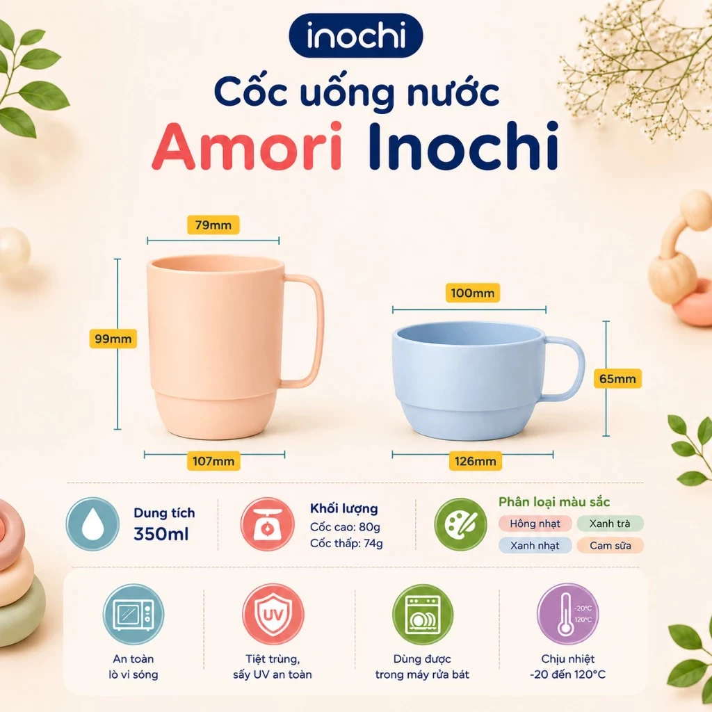 Cốc Uống Nước Cho Bé  tính năng vượt trội, kháng khuẩn, khử mùi… Amori Inochi Nhật Bản