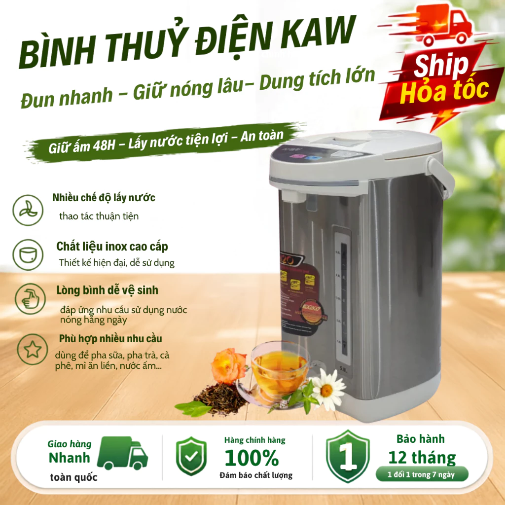 Bình Thủy Điện Đun Nước Nóng KAW K4 5,8L , Công suất lớn, Đun siêu tốc, Bảo Hành Chính Hãng