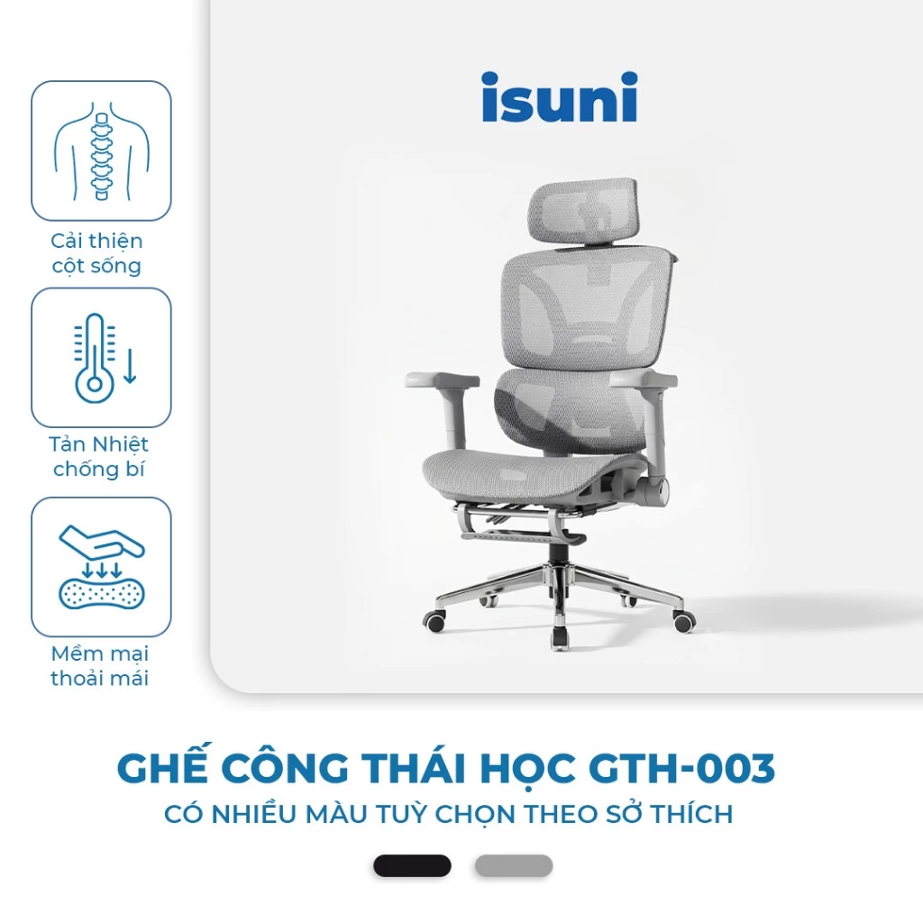 [GTH-003] GHẾ CÔNG THÁI HỌC NÂNG ĐỠ ĐA ĐIỂM ISUNI – TỰA LƯNG 145° – GÁC CHÂN – TỰA ĐẦU ĐIỀU CHỈNH