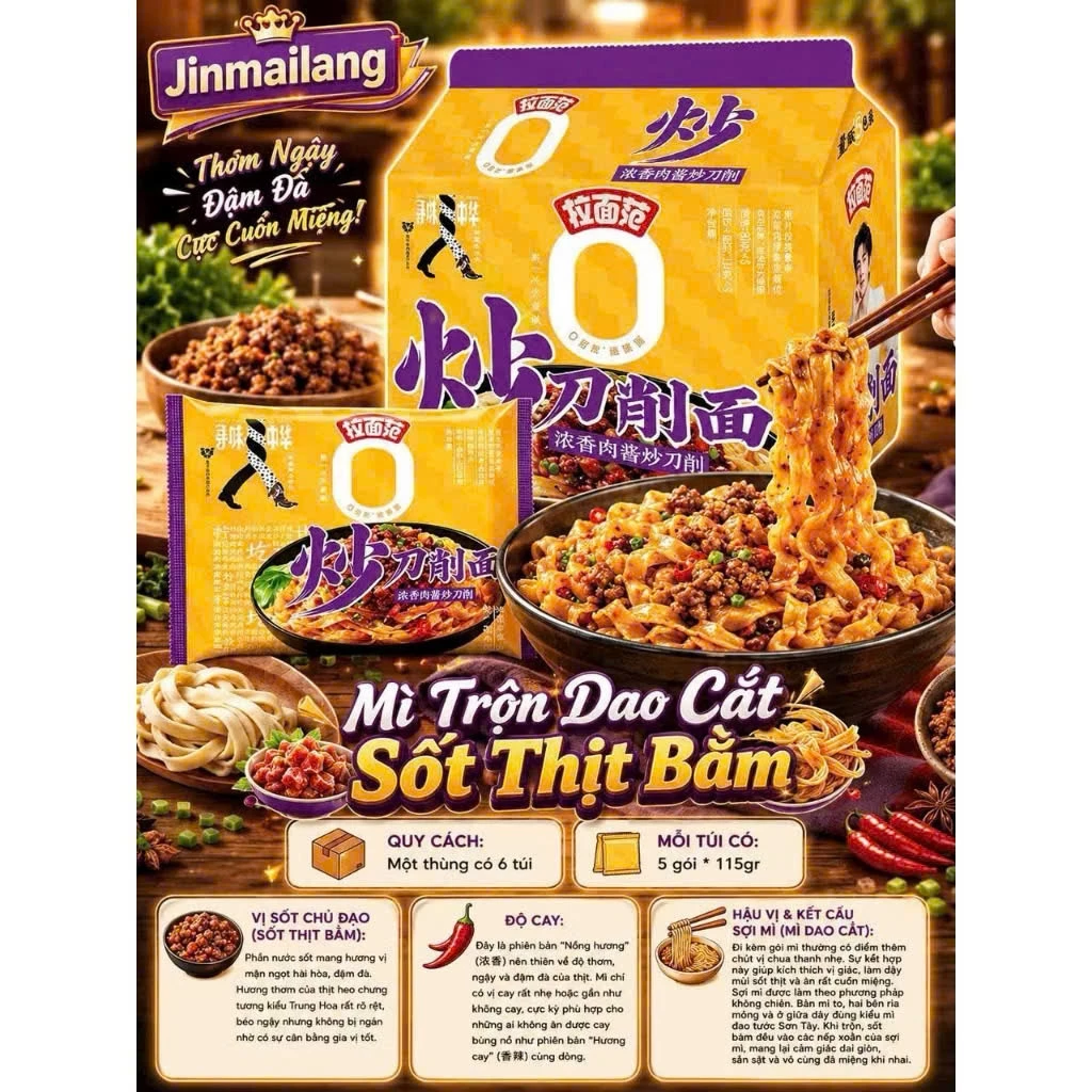 Bịch 5 Gói Mì Nước/ Mì Trộn Dao Cắt Jinmailang Sơn Tây