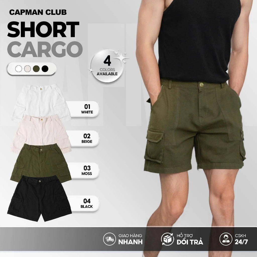 Quần short nam kaki TÚI HỘP phom rộng trên gối CAPMAN CLUB, quần đùi nam trẻ trung thoải mái dễ mặc