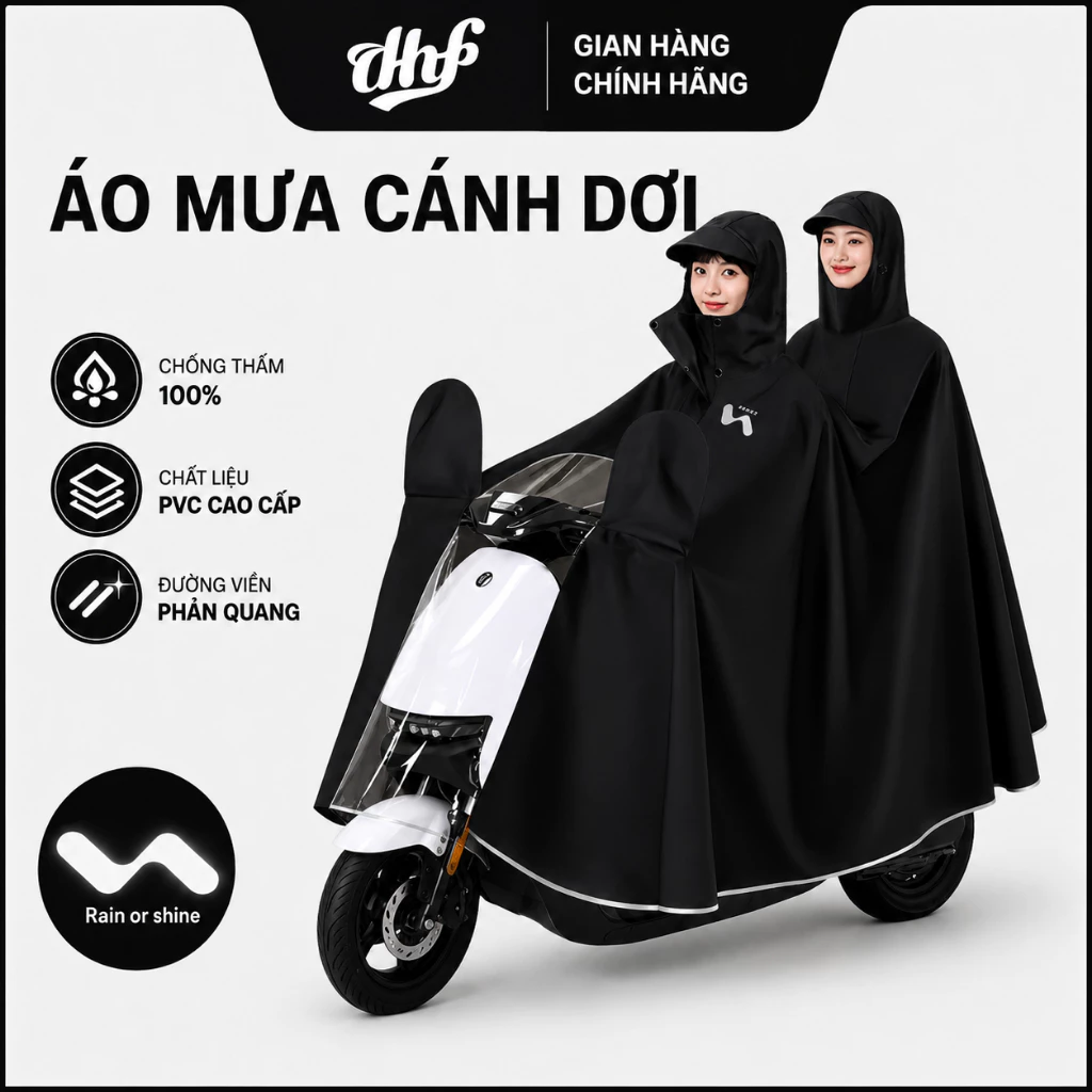 DHF Áo mưa đi xe máy  trùm toàn thân trong suốt cao cấp nam nữ 2 người Cao Su ếch xanh tái sử dụng