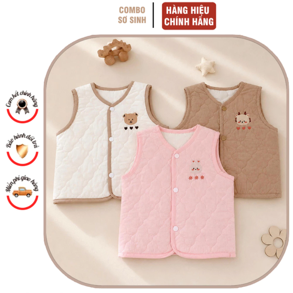 Áo Gile Cotton Trần Bông  Nỉ Áo Có Lớp Lót Bên Trong Cúc Bấm Tròn Dễ Sử Dụng An Toàn Mềm Mại Cho Bé Hanghieuchobe