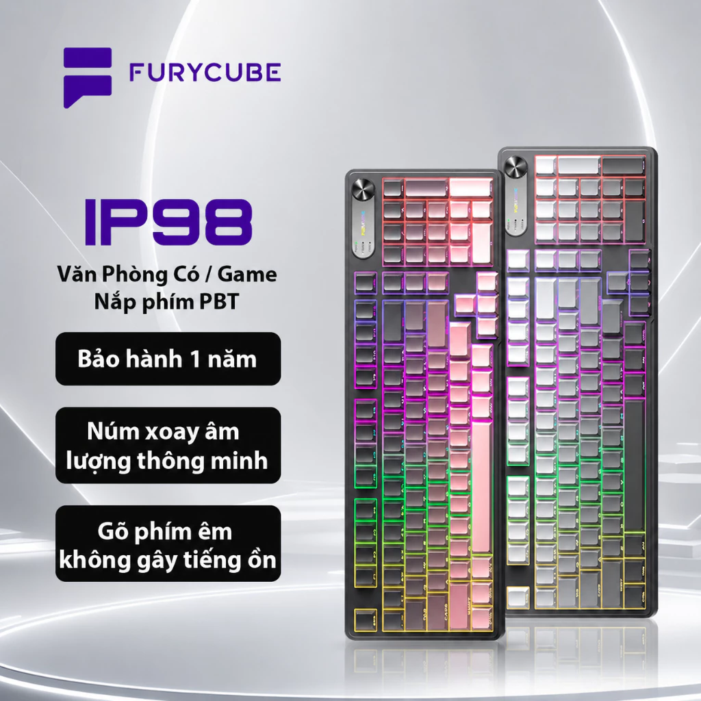 Bàn Phím Có Dây IP98, LED RGB, Phím PBT Cao Cấp, Gõ Êm Chống Ồn Cho Win/ MacOS, Game/Văn Phòng Có