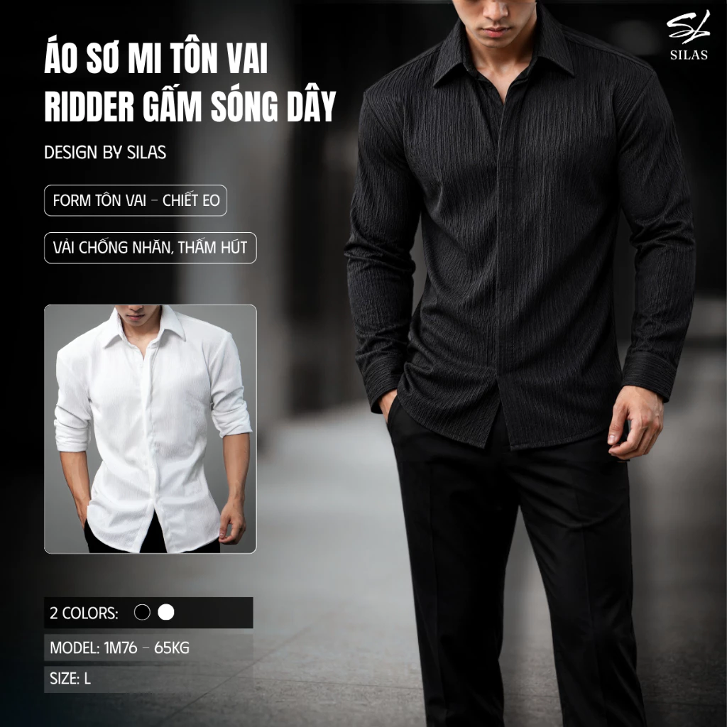 (Form Tôn Vai) Áo Sơ Mi SILAS Ridder Nam Gấm Họa Tiết Sóng Dây Dập Nổi Chiết Eo - ASL53