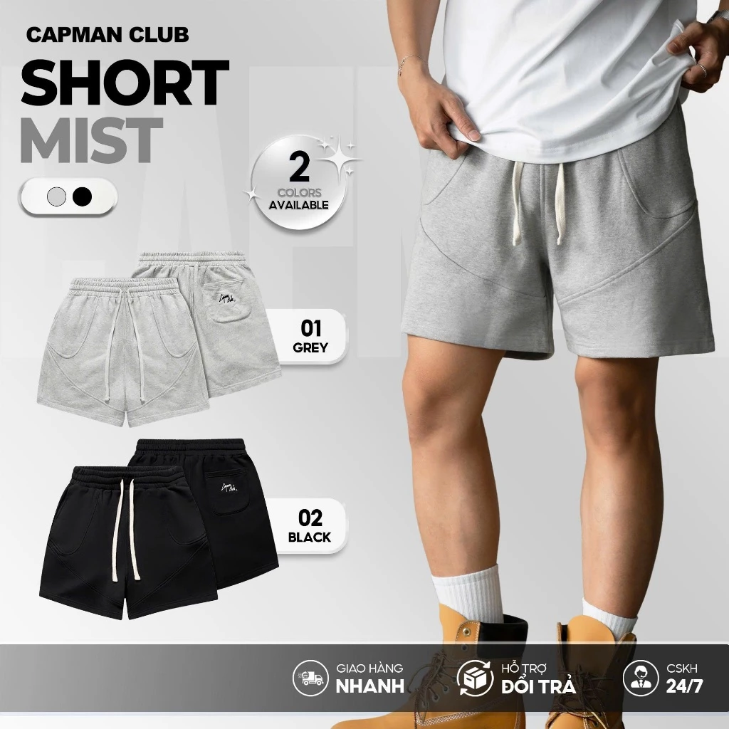 Quần short nam phom rộng MIST vải nỉ chân cua CAPMAN CLUB, quần đùi nam trên gối trẻ trung thoải mái
