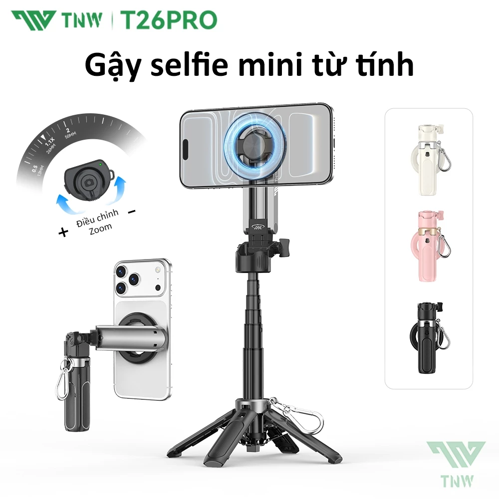 TNW T15/T26PRO Gậy Selfie Mini Từ Tính Chân Tripod Mini Kiêm Capgrip 3 IN 1 Gậy Chụp Ảnh Bluetooth Có Đèn