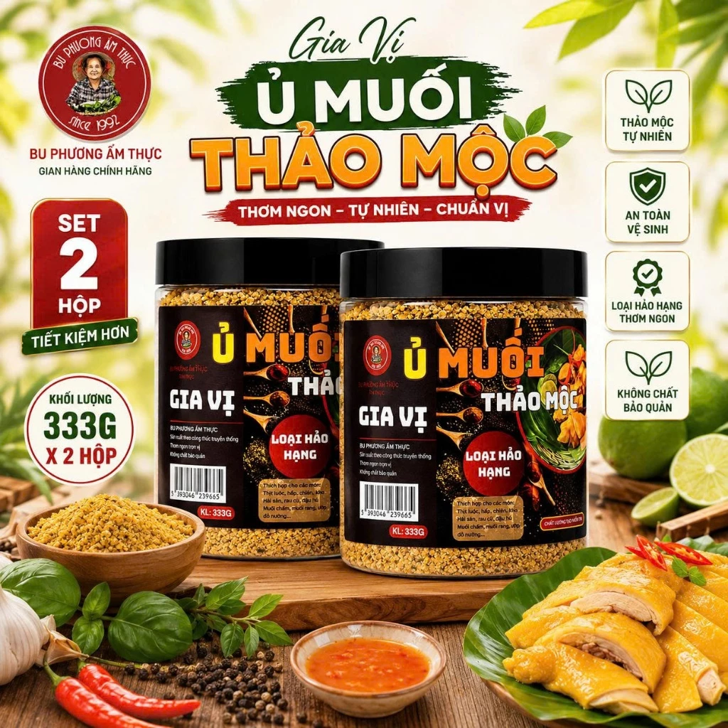 Combo 2 Hộp Gia Vị Ủ Muối Thảo Mộc Bu Phương 333G | Gà Ủ Muối, Tai Heo Cuộn, Bắp Bò Ủ Muối
