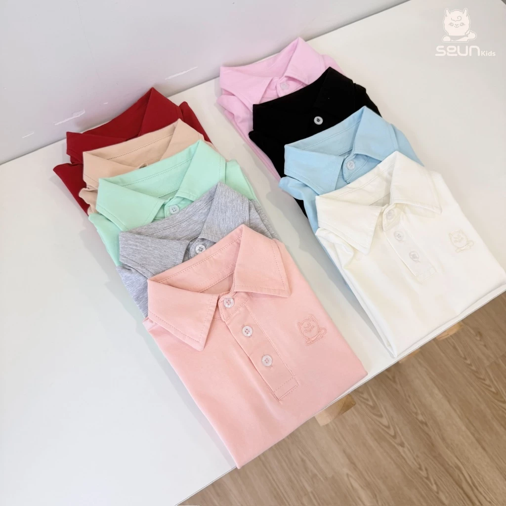 | SEUNKIDS | Áo thun polo bé trai bé gái cotton 4 chiều áo phông áo thun áo có tay