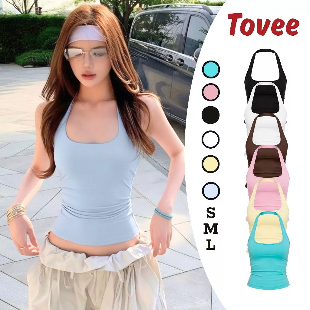 [KO MÚT/CÓ MÚT] Áo CỔ YẾM TRƠN DÁNG DÀI KHÔNG MÚT Chất Borip Lụa DD05, Áo Thun Nữ Xinh Xắn Quyến Rũ Ôm Body TOVEE