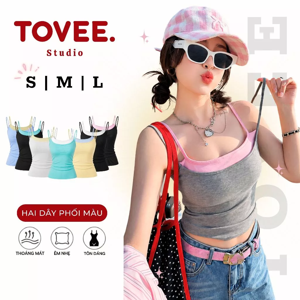 (MỞ BÁN) Áo HAI DÂY PHỐI MÀU Chất Borip Lụa Ôm Body DD36, Áo Thun Nữ Giả Hai Lớp Mix Màu TOVEE