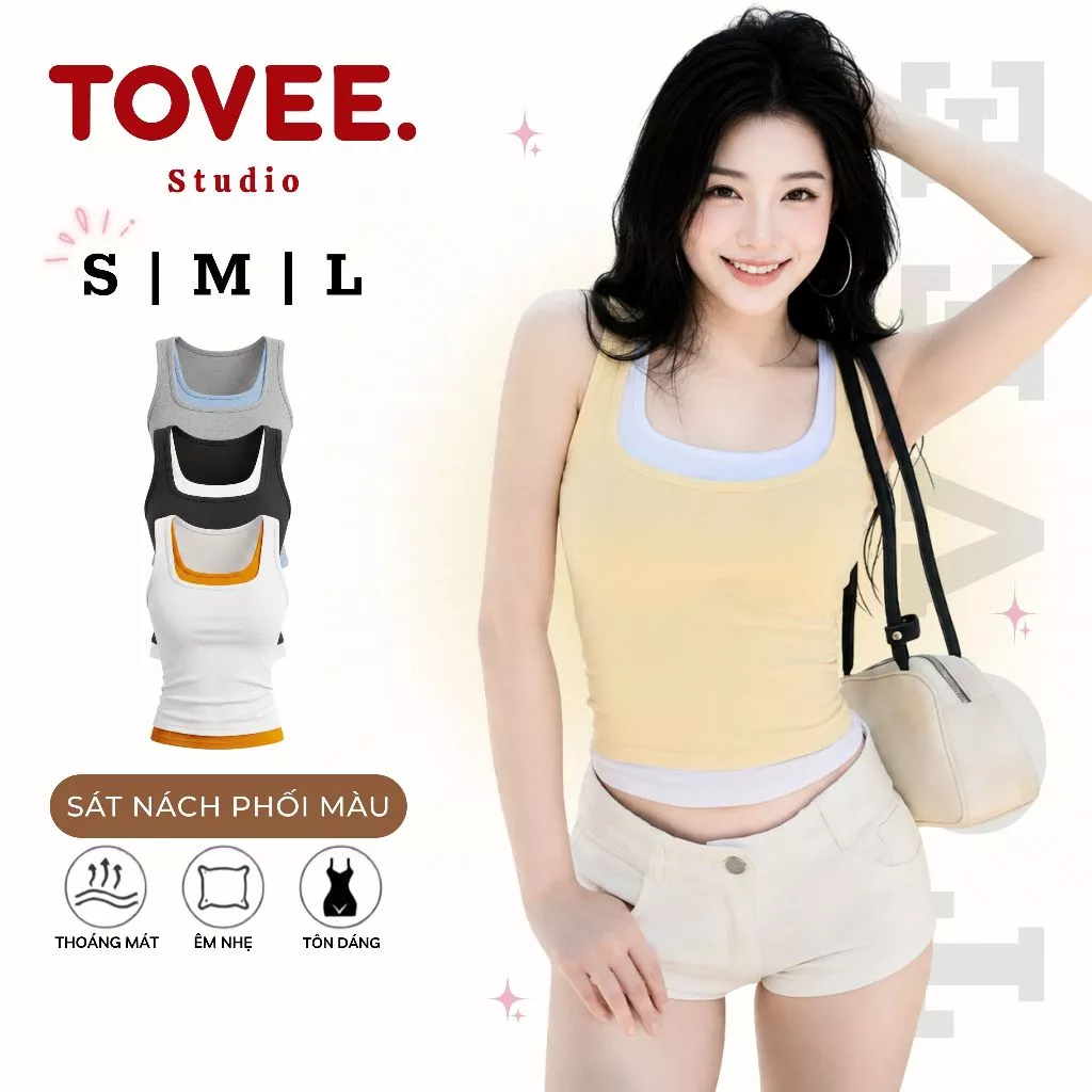 (MỞ BÁN) Áo Thun Nữ Ôm Body SÁT NÁCH Phối 2 Màu Chất Borip Lụa DD37, Áo Balo Nữ Giả Hai Lớp Mix Màu TOVEE