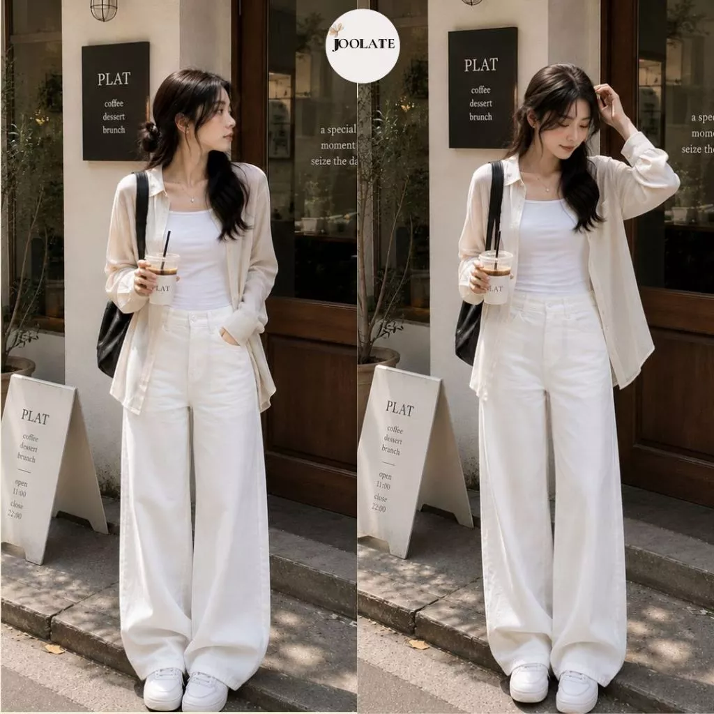Quần Jeans Ông Suông Trơn cạp cao tôn dáng nhiều màu đi học đi làm Joolate