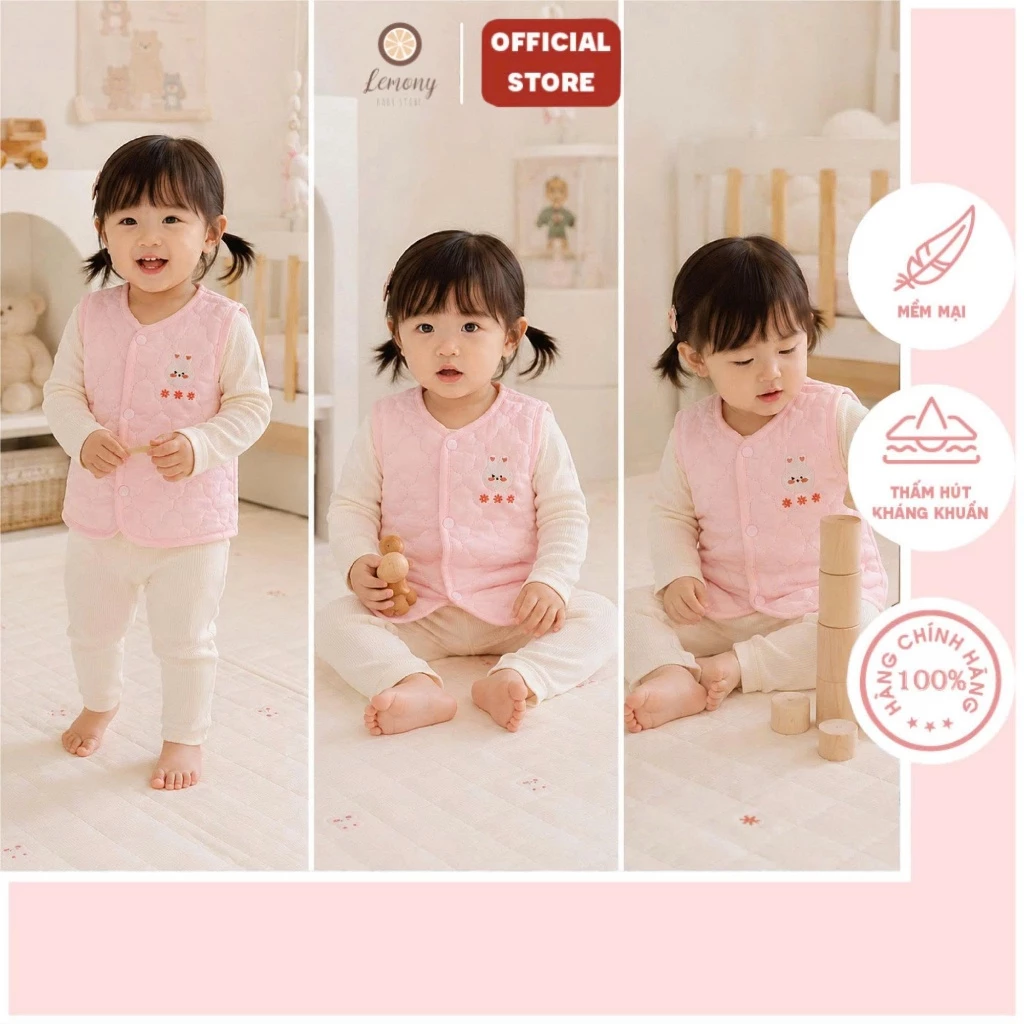 Áo Gile Cotton trần bông Monona, có lớp lót trong, cúc bấm tròn dễ sử dụng