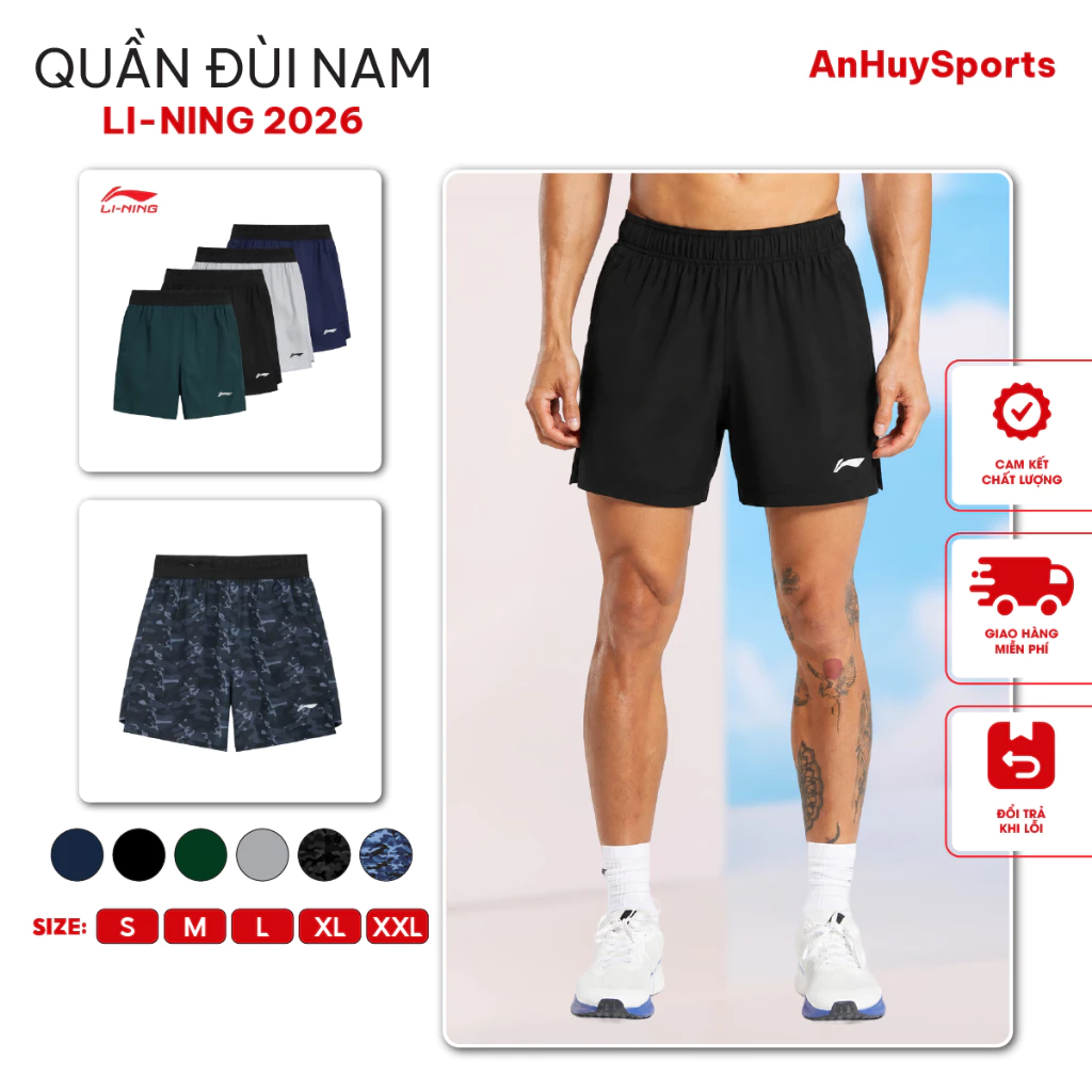 Quần Đùi Nam Li-Ning 2026 Thời Trang, Chất Liệu Thoáng Mát Co Giãn, Dễ Vận Động Mặc Hàng Chơi Thể Thao Đủ Size