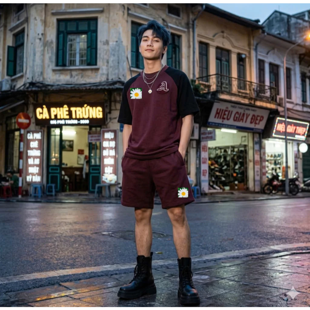 Bộ Hè Tay CỘc Chính hãng Chữ A Nam RED Mận  Siêu nét Hàng Cao cấp ,Set Bộ Nam chất vải mềm mịn Logo Thêu Loại 1