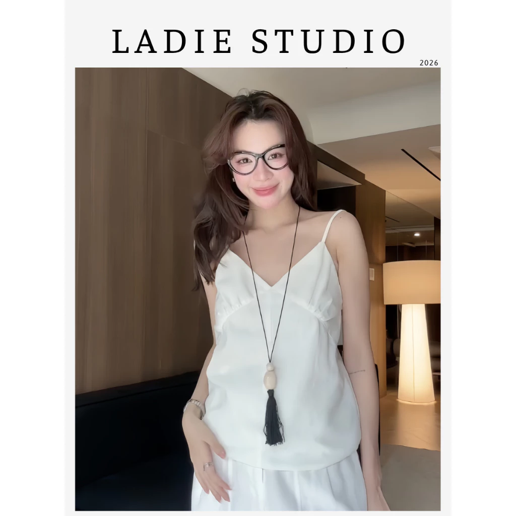 [LADIE STUDIO] Áo hai dây Linen Poly Hàn – Áo nữ cổ V tối giản thanh lịch AO40