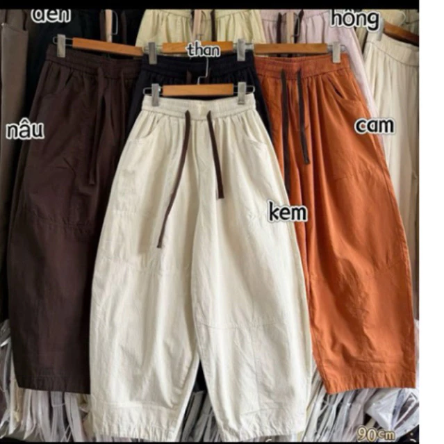 Quần Baggy Phom Thụng Chất Liệu Kaki Nhật Mềm Mát, Cạp Chun Mặc Thoải Mái