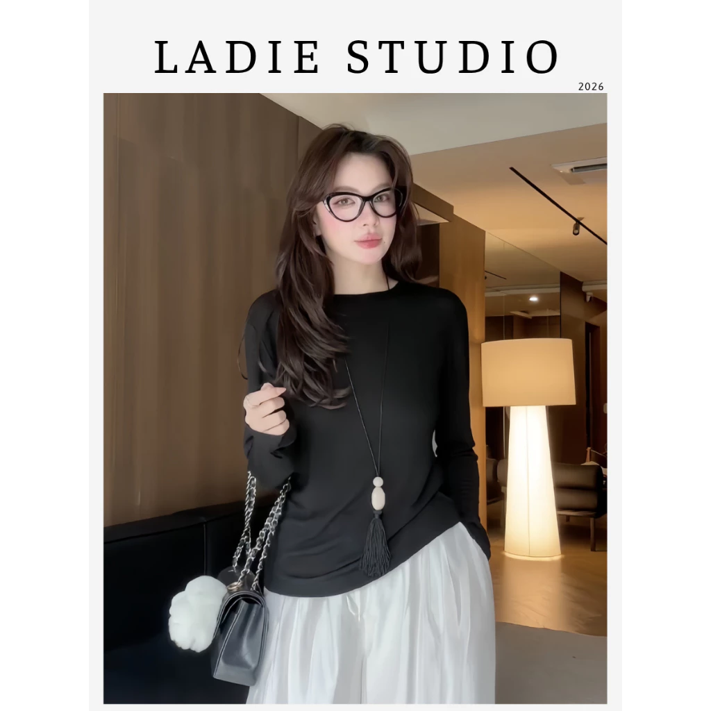 [LADIE STUDIO] Áo thun giấy cổ tròn tay dài mềm mịn – áo thun nữ basic ôm dáng thanh lịch - AO55 - Felie Top