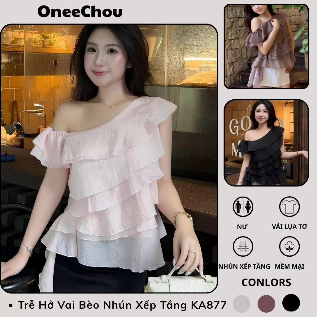 Áo Babydoll Kiểu Trễ Hở Vai Mặc Kiểu Bèo Nhún Xếp Tầng Dáng Xinh Tỷ Tỷ Trung Quốc đi biển mùa Hè - KA877