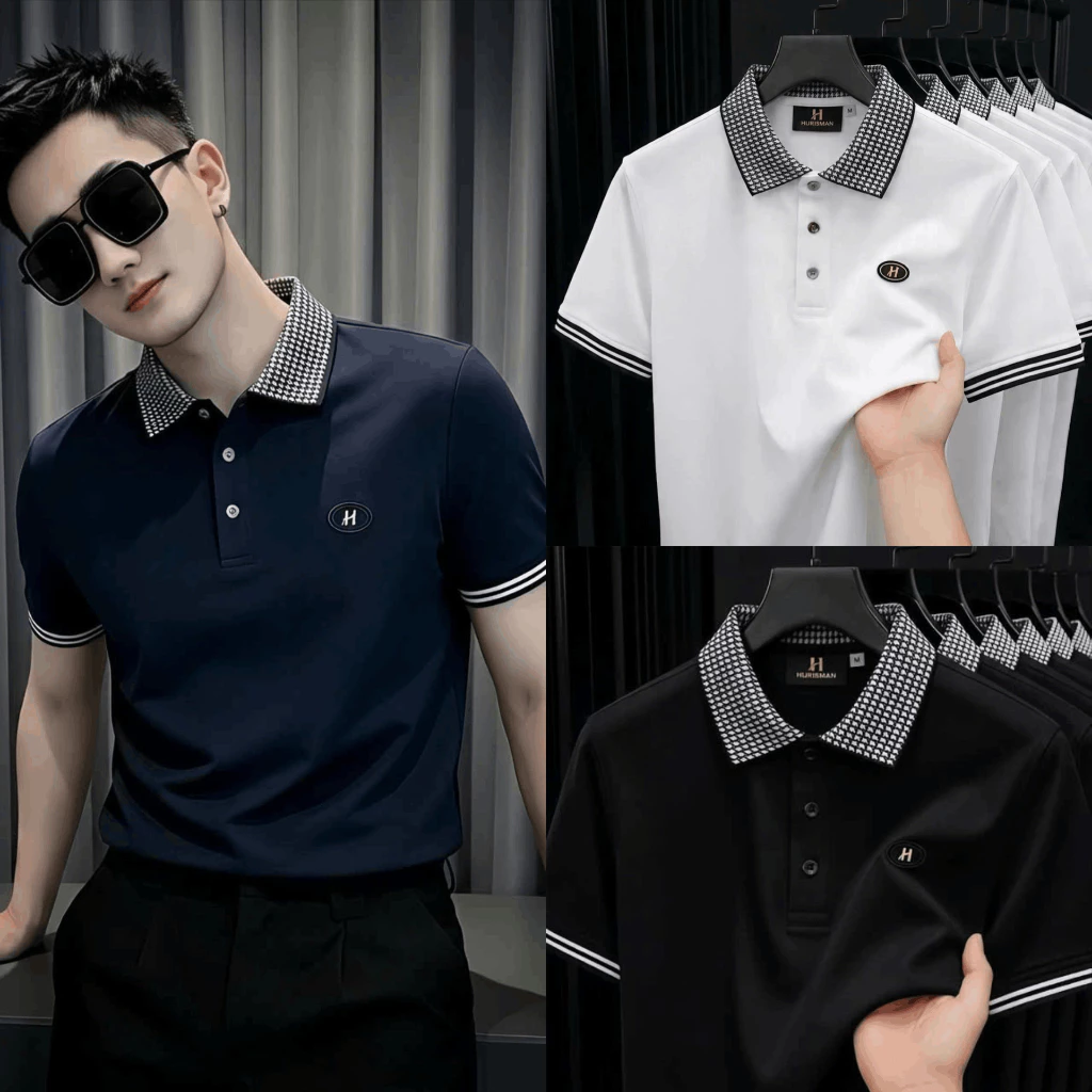 (DEAL MỞ BÁN) Áo polo nam tay ngắn thêu logo cổ kẻ caro basic thanh lịch