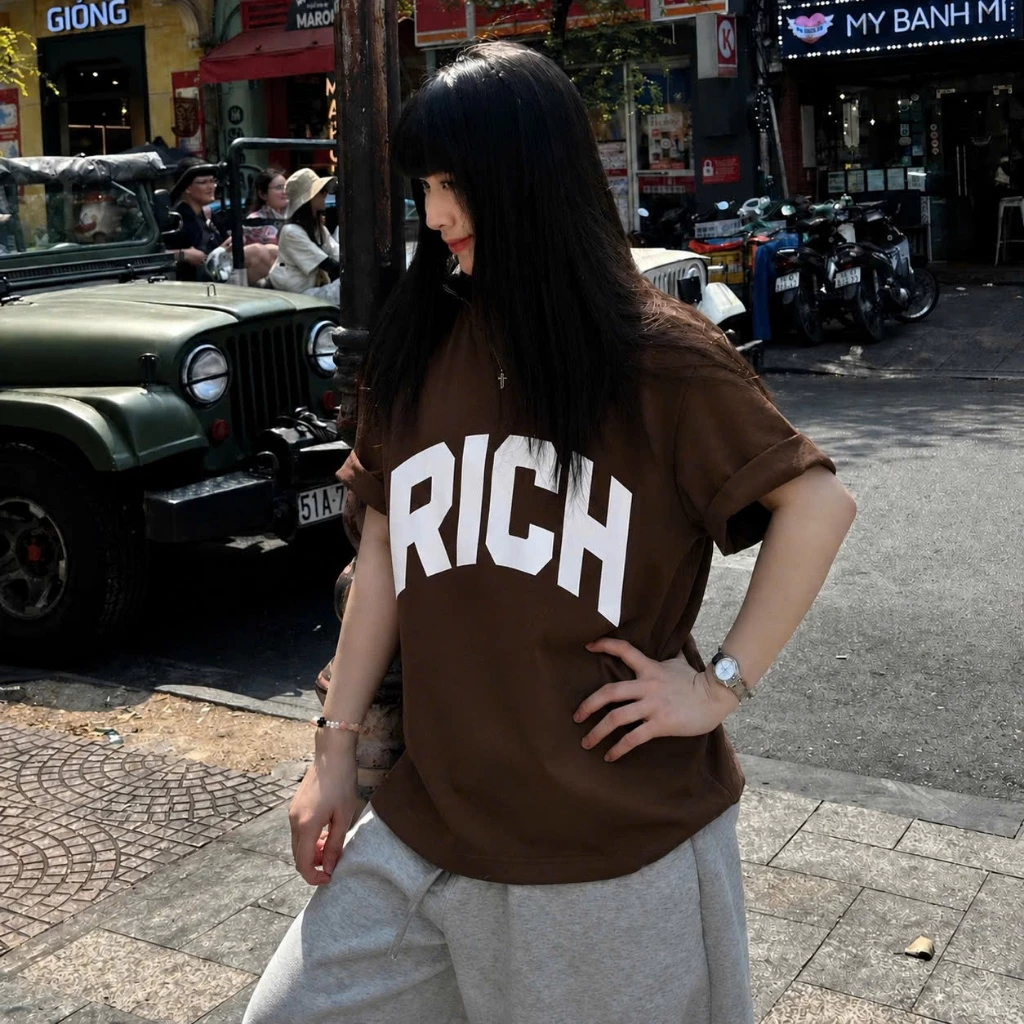 Áo thun tay lỡ unisex form rộng RICH, Áo phông nam nữ ulzzang