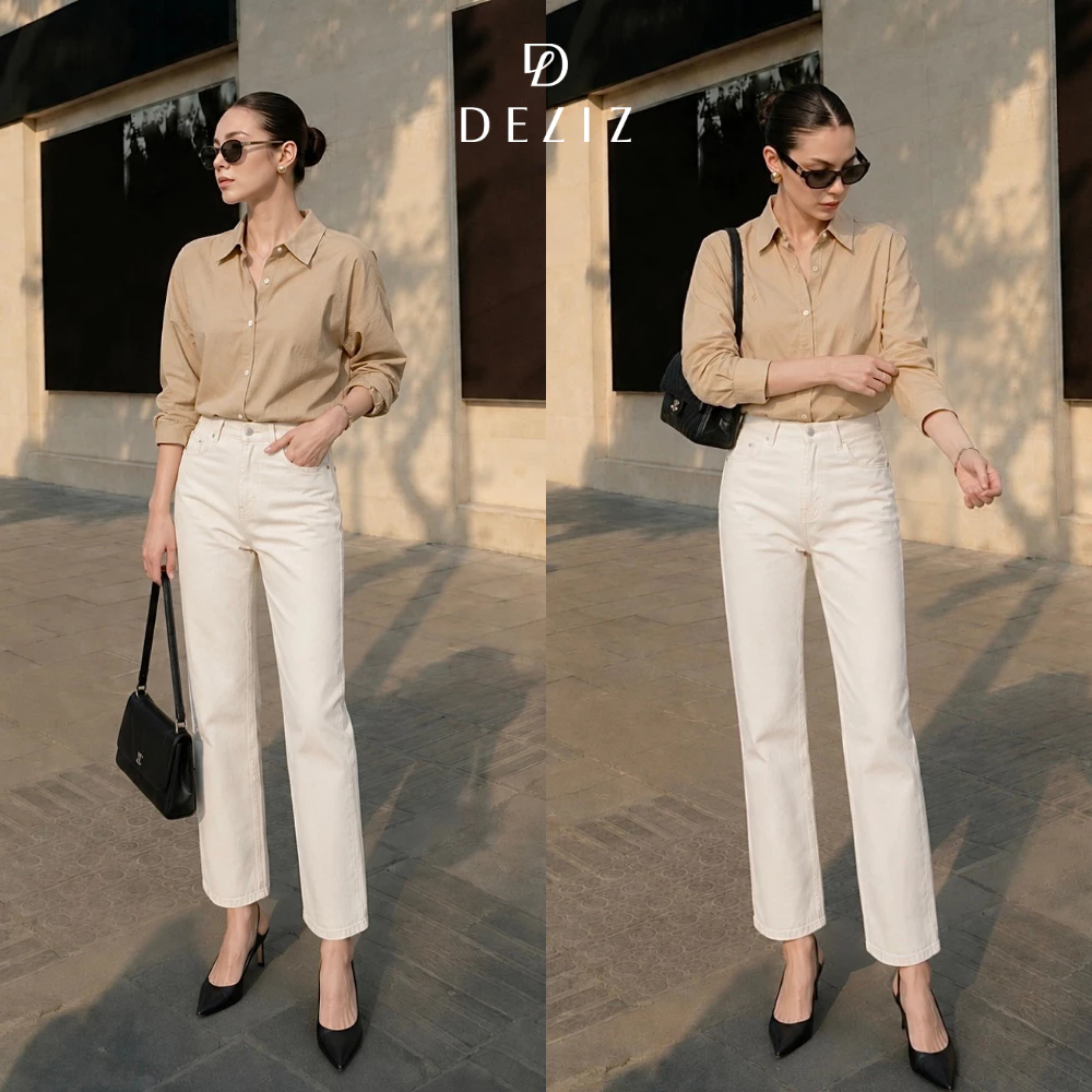 Quần jean nữ cạp cao ống đứng cao cấp nhiều màu hot trend tôn dáng DELIZ J419 (đã cắt sẵn khuy) 500G