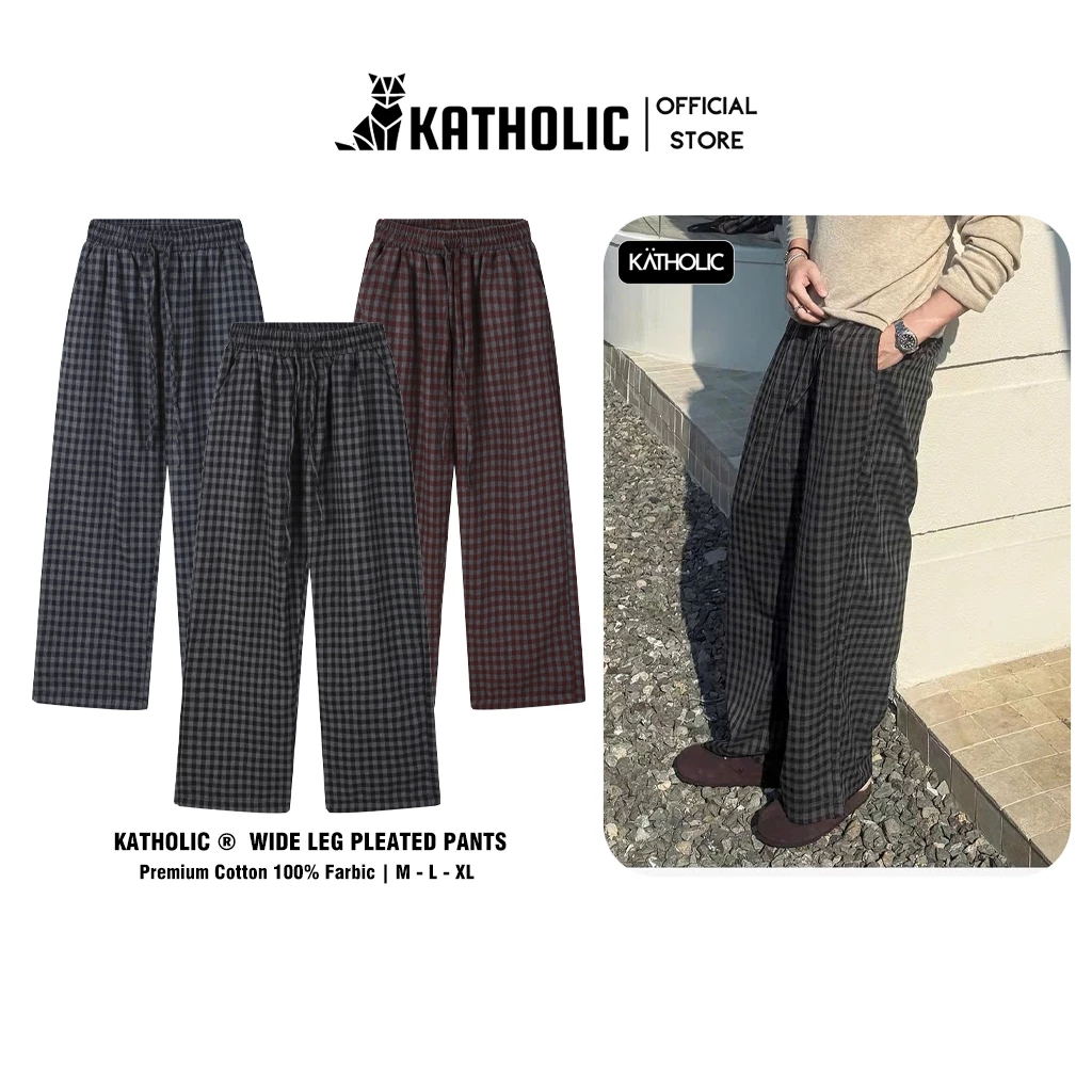 [THU ĐÔNG 2026] Quần Dài Dạ Kẻ GingHam Nam Nữ KATHOLIC Form Suông Ống Rộng KAT046