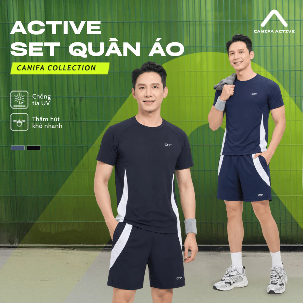 Bộ thể thao nam áo ngắn tay quần đùi chất liệu co giãn, hút ẩm nhanh CANIFA MEN 8ST26S001