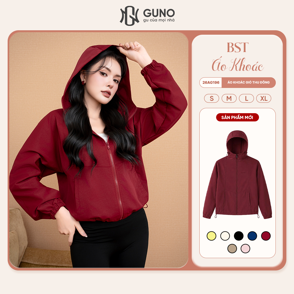 Áo Khoác Gió Nữ Thu Đông GUNO 1 Lớp Dày Dặn Có Mũ Trùm Đầu Chống Gió Chống Bụi…