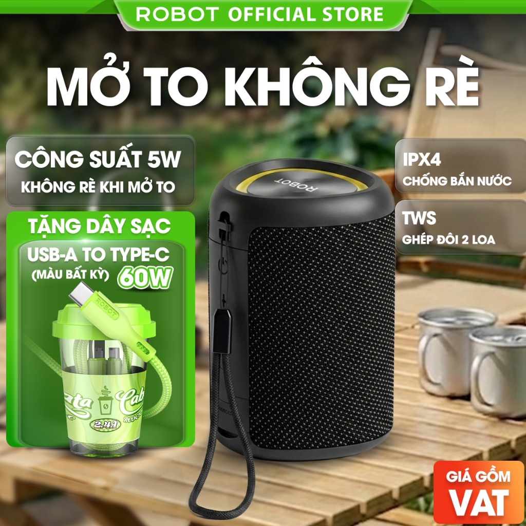 Loa Bluetooth Mini ROBOT RB120 Bass Mạnh công suất 5W LED RGB Kháng Nước IPX4…