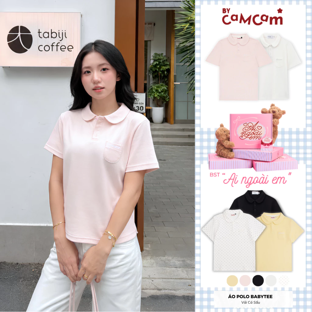 Áo Polo Basic Babytee 𝑩𝒚𝒄𝒂𝒎𝒄𝒂𝒎 Cho Nữ Vải Cá Sấu Cotton Logo Thêu Túi Ngực APN007