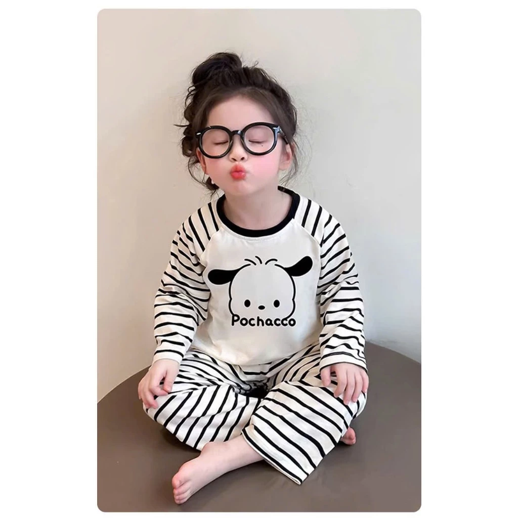 [A65] Bộ thu đông dài tay Pochacco Homo cho bé, áo quần dài kẻ ngang chất su 4 chiều mềm co giãn 9 - 35kg