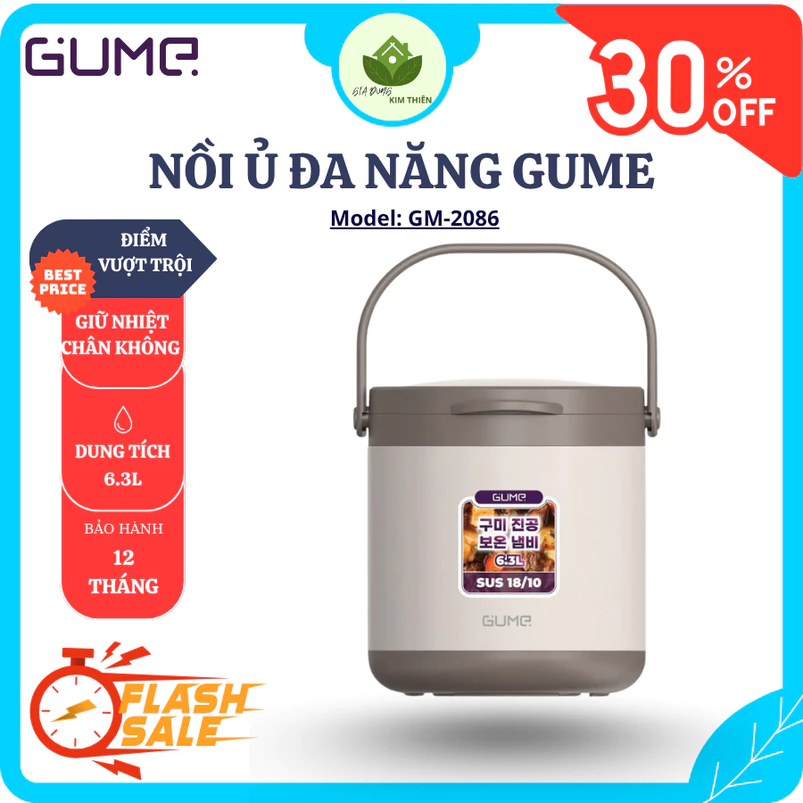 Nồi Ủ Đa Năng Gume GM-2086 Dung Tích 6.3L, Inox 18/10 Cao Cấp, Giữ Nhiệt Chân Không - Gia Dụng Kim Thiên