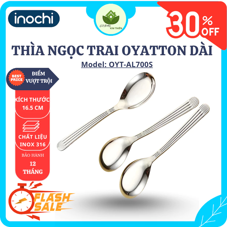 Thìa Ngọc Trai OYATTON OYT-AL700S Inox 316 Cao Cấp, Dài 16.5cm, Thiết Kế Vân Sọc Sang Trọng - Gia Dụng Kim Thiên