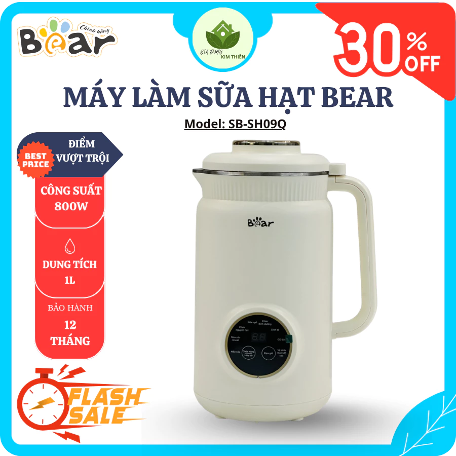 Máy Làm Sữa Hạt Bear SB-SH09Q 1L, 10 Lưỡi Dao Inox 304, Xay Nấu Mịn Và Nhanh - Gia Dụng Kim Thiên