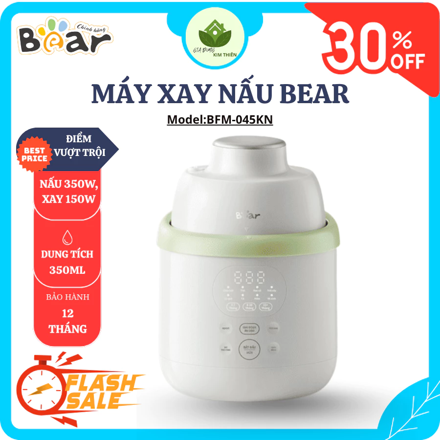 Máy Xay Nấu Ăn Dặm Bear BFM-045KN 0.35L, Hơi Nước 720°, Lưỡi Dao 6 Cánh Xay Mịn Thực Phẩm - Gia Dụng Kim Thiên