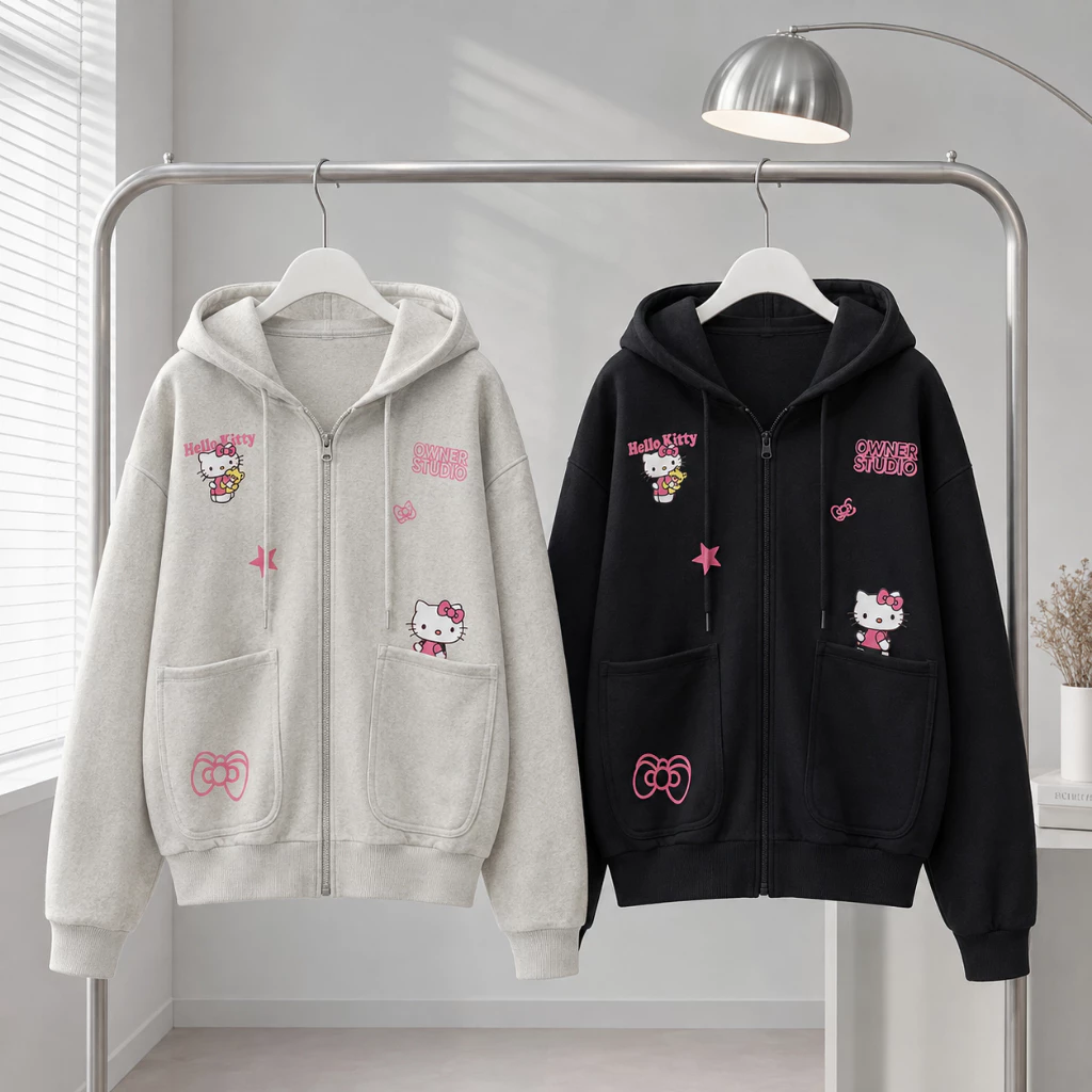Áo Khoác Hoodie Zip Nữ TOMANO Vải Nỉ Dày Tay Phồng Nón Rộng Form Unisex Chống Nắng - KNT06